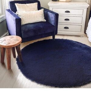 Modern Blue Shag Rug 5 Feet Round New